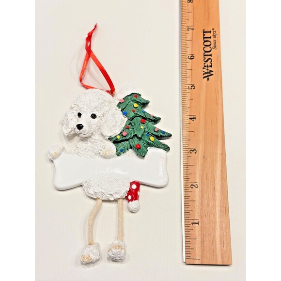 White Poodle Personalized Dog Christmas Tree Ornament w/Dangling Legs Write Name - Picture 3 of 3